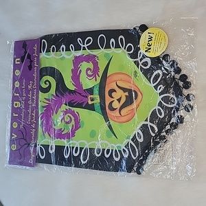 EVERGREEN SUEDE REFLECTIONS Pumpkin Witch Hat Double Sided Halloween Garden Flag